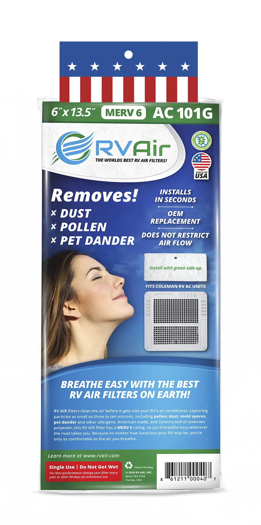 AC 101G – RV AIR INC. Air Conditioner Filter, Use With Coleman RV Air Conditioners MERV 6 Rating 13-1/2 Inch Length x...